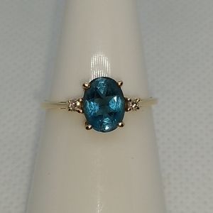 14K Blue Topaz Diamond Ring
